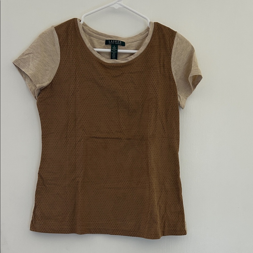 Lauren Ralph Lauren Brown and Cream Short Sleeve Tee